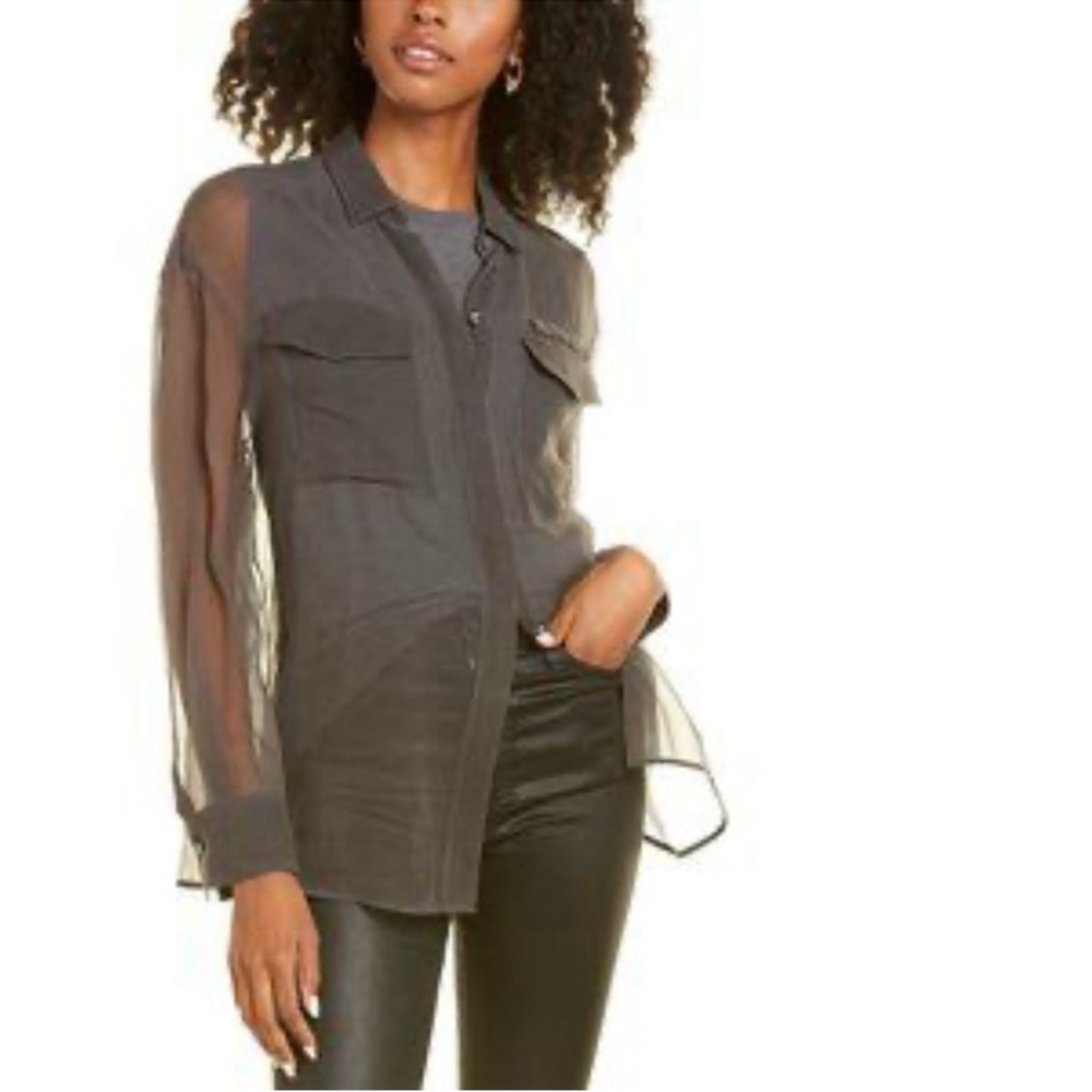 Massimo Dutti silk green sheer Blouse top